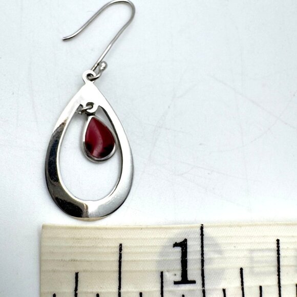Sterling 925 Thai SilverEarrings Red Jasper? Stone Vintage Teardrop Dangle - Picture 4 of 5